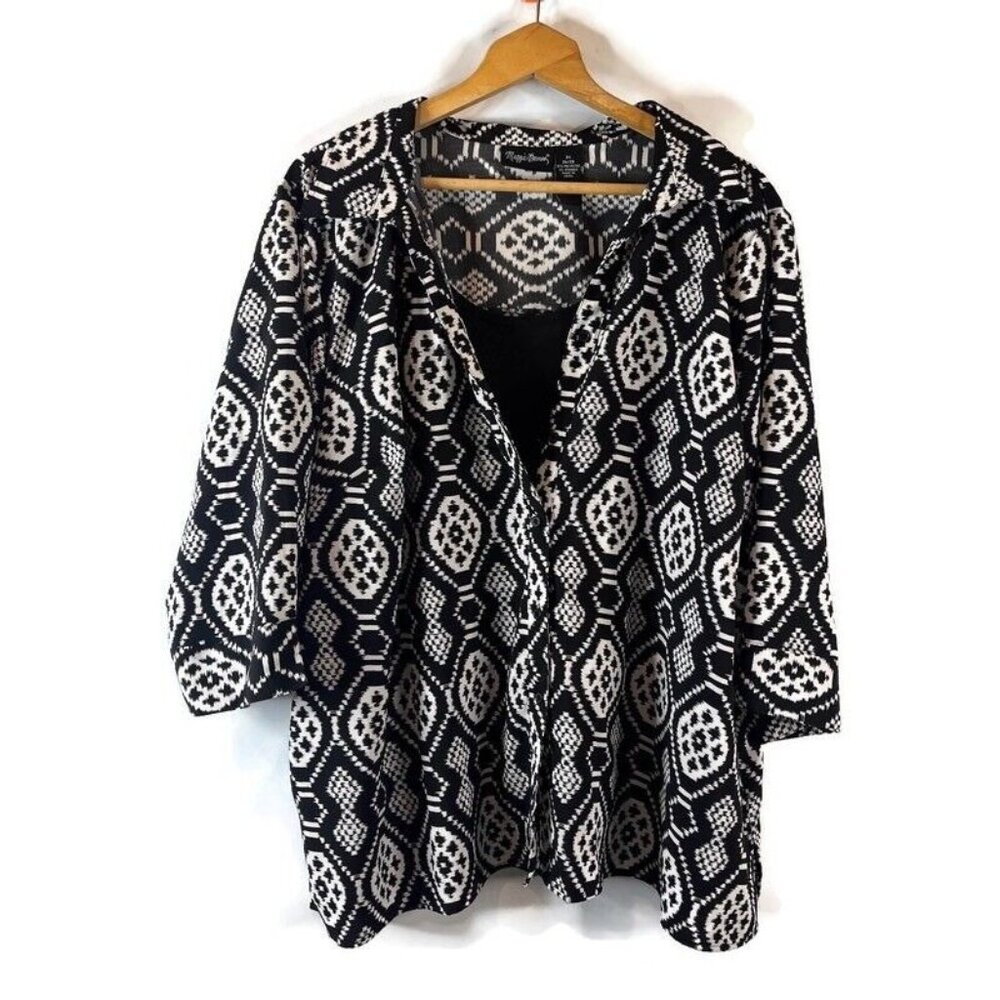 Maggie Barnes Womens Dual Top Size 3X Black Button Up Built In Under Shirt